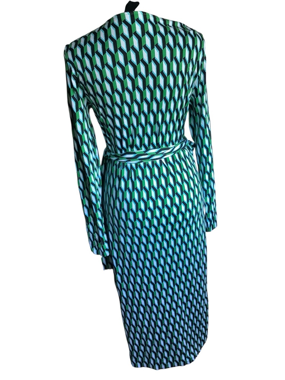 DVF for Target Wrap Dress Medium Green Blue Geometric Long Sleeve - Picture 2 of 9